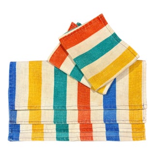 Mid 20th Century Mid-Century Modern French Striped Tea Towel Napkins - Set of 6 For Sale