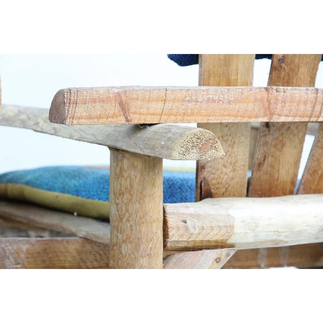 Primitive Adirondack Captain's Chairs - Pair With Woven Geometric Cushions For Sale - Image 9 of 11