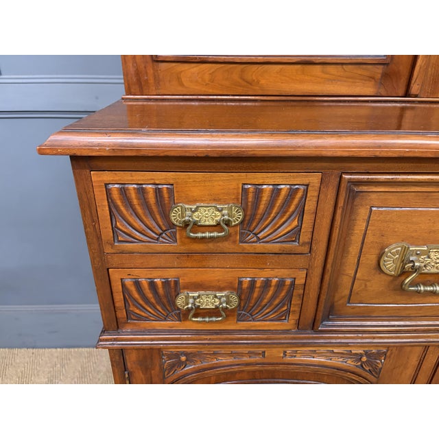 Victorian Carved Walnu Bookcase witht Secretaire, 1880 For Sale - Image 3 of 18