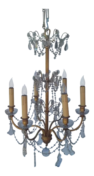 English Gilt Brass and Crystal Chandelier