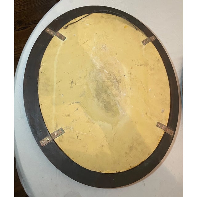 Pair of 2 Large Vintage Oval Original Hand Painted Oil Painting Cherub Frescos For Sale - Image 13 of 15