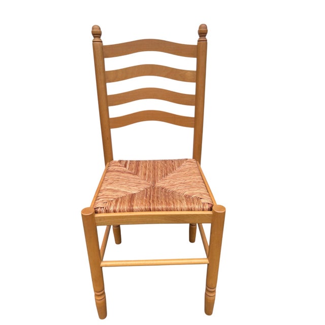 Italian Country Ladder Back Dining Chairs With Woven Rush Seats – Set of 4 For Sale - Image 11 of 18