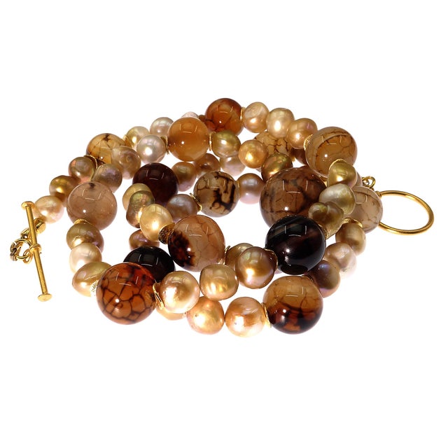 Traditional Spiderweb Jasper and Pearl Necklace For Sale - Image 3 of 10