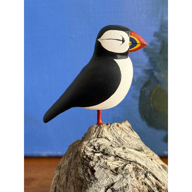 Carved Puffin Bird on Driftwood, Signed For Sale - Image 4 of 6