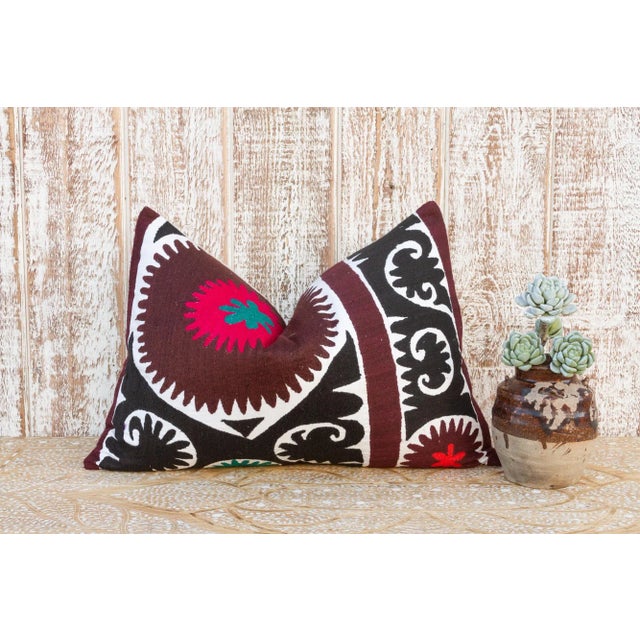Black Indira Gul Suzani Lumbar Pillow For Sale - Image 8 of 9