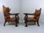 Beautiful pair of arm chairs in castle style. 1 Wingback chair and 1 arm chair . Wooden frame with rich wood engraving,...