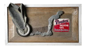 Outsider Art “Protex Motor Oil” Assemblage by Eli Marsh, Signed (1990, Framed)/Found Object Sculpture