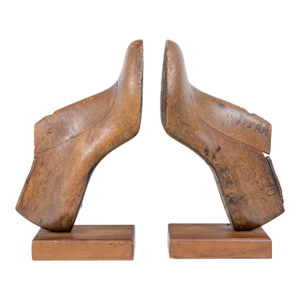 Antique Wooden Shoe Making Mold Bookends—A Pair