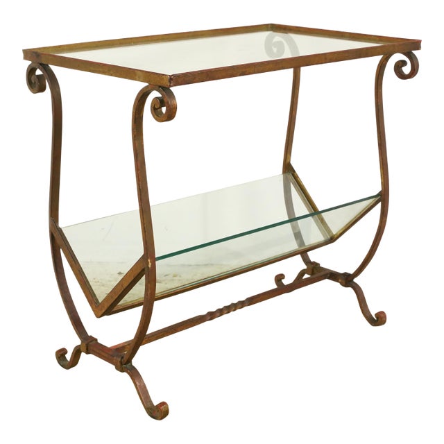 Vintage European Glass Top End Table Magazine Holder For Sale