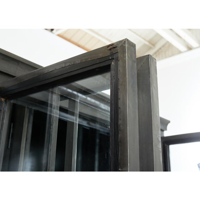 Industrial Style Zinc Metal Wrapped Glass Door Bookcase For Sale In Sacramento - Image 6 of 18
