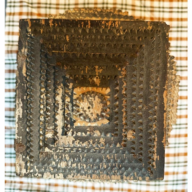 Wood Early 20th Century Square Tramp Art Hinged Lidded Box For Sale - Image 7 of 10