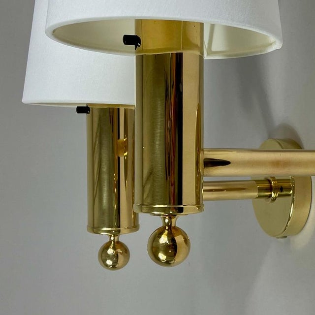 Metal Mid-Century Brass V18 Wall Lights attributed to Eje Ahlgren for Bergboms, Sweden, 1960s, Set of 2 For Sale - Image 7 of 18