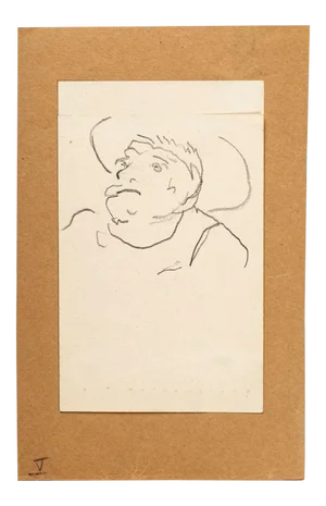 Man On Postcard - Original China Ink Drawing on Paper - Early 20th Century Early 20th Century