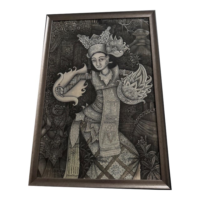 Wayan Mastra Original Traditional Balinese Ubud School Monochromatic Painting For Sale