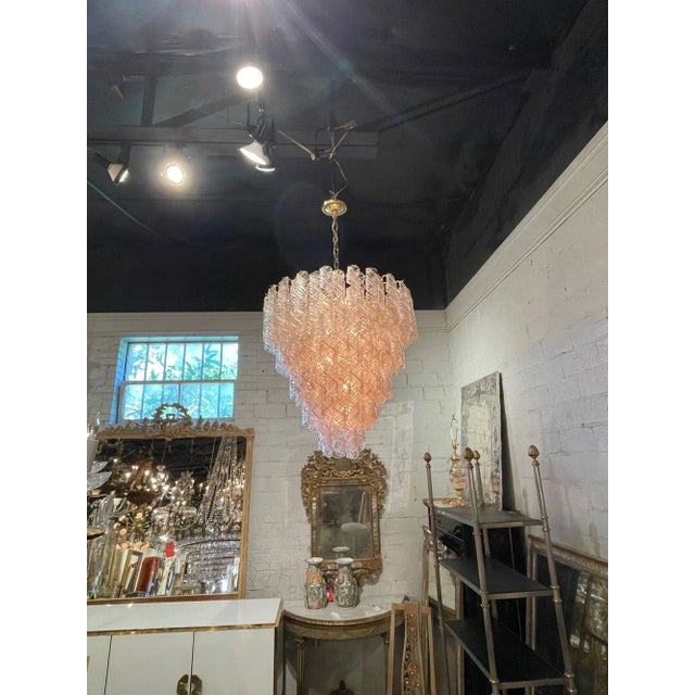 Vintage Spiral Blush Colored Murano Glass Chandelier For Sale - Image 4 of 8