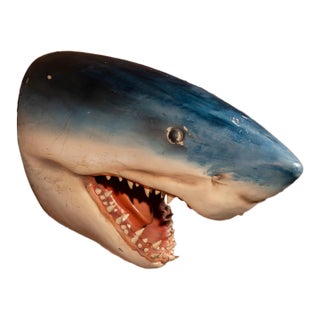 Oversized Hand-Painted Great White Shark Head Wall Mount For Sale