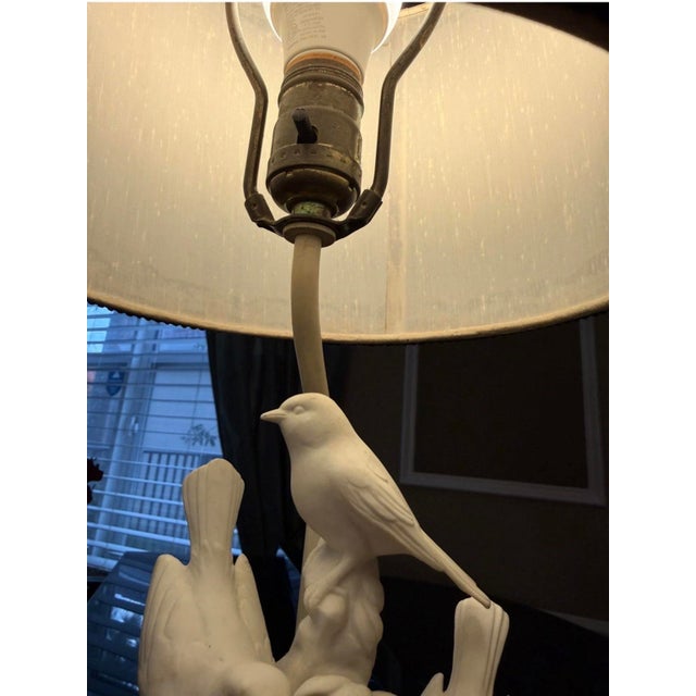 Metal Vintage Blanc De Chine Porcelain Figural Bird Table Lamp With Shade For Sale - Image 7 of 12