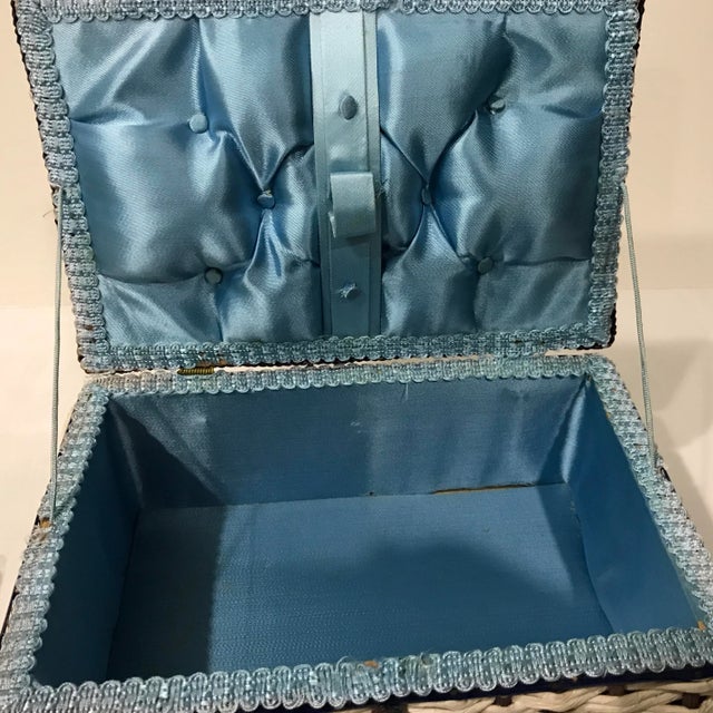 Small Vintage Blue and White Sewing Basket For Sale - Image 9 of 13