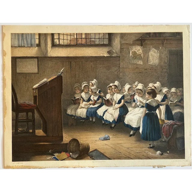 Emile Desmaisons (1812–1880) "School Girls" Original Antique French Color Lithograph c.1869 For Sale - Image 12 of 12