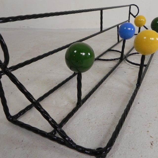 Wall Coat Rack in Steel Frame with Colored Balls in the style of Roger Feraud, 1950s For Sale - Image 10 of 14