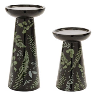 Ceramic Botanical Print Candle Holders (Set of 2) For Sale