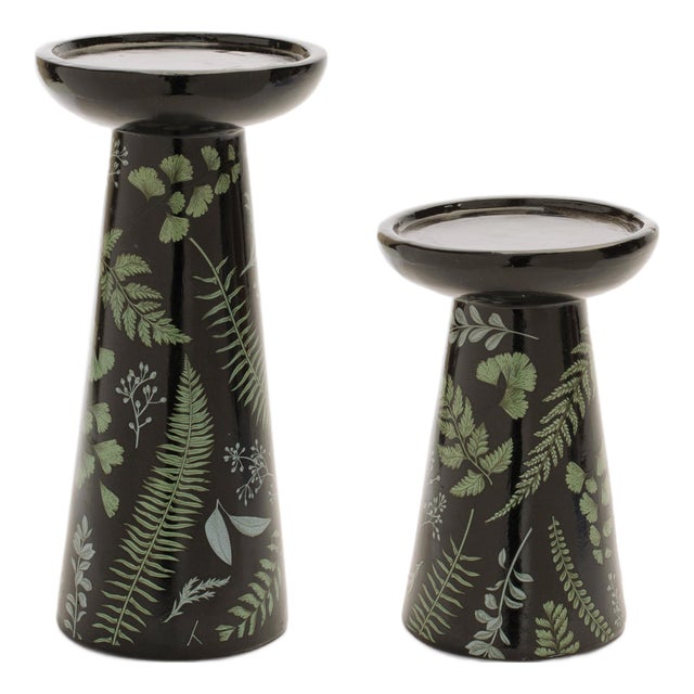 Ceramic Botanical Print Candle Holders (Set of 2) For Sale