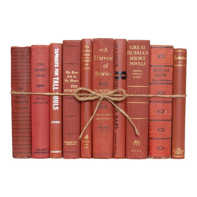Decorative Books - Vintage Sienna Book Bundle - 1 Foot of Red Books For Sale