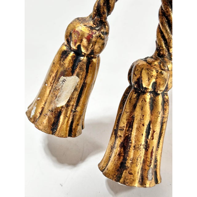 Vintage Italian Gilt Metal Rope & Tassel Curtain Tiebacks, Pair For Sale In Louisville - Image 6 of 8