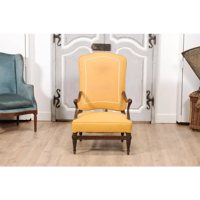 Transitional 18th Century French Transition Period Walnut Armchair with Scrolling Arms For Sale - Image 3 of 12