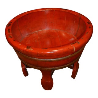 Vintage 1930s Red Lacquered Wood Planter on Legs For Sale