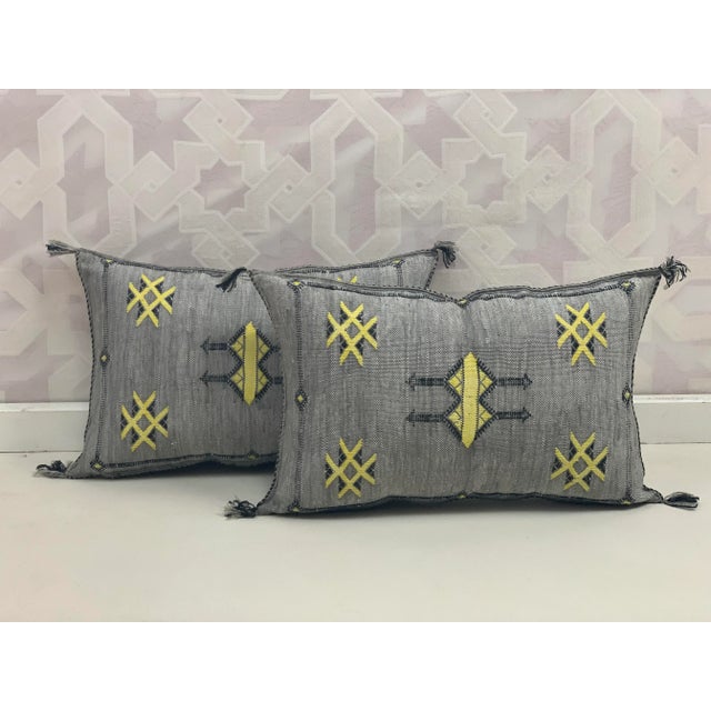 Textile Gray Handmade Cactus Silk Pillow Covers - a Pair For Sale - Image 7 of 8