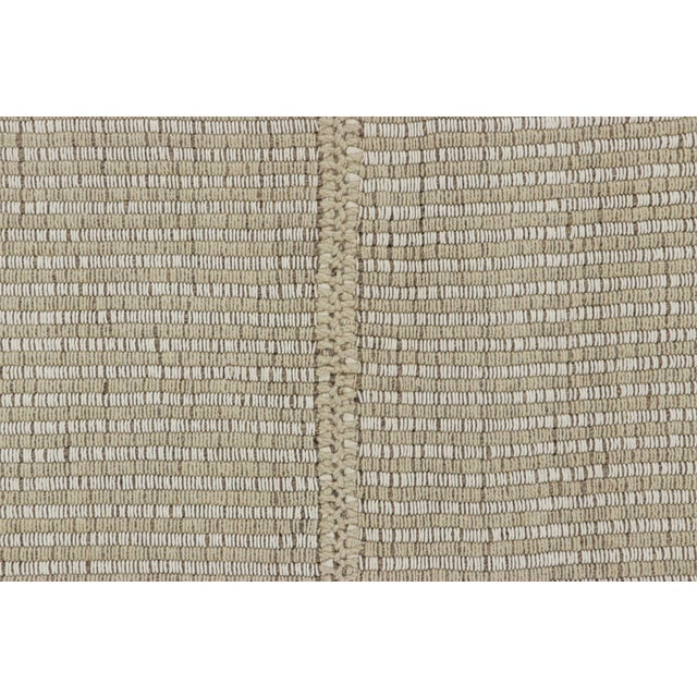 Contemporary Rug & Kilim’s Contemporary Kilim in Textural Beige-Brown and Cream White Stripes For Sale - Image 3 of 7