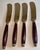 This is a very sweet set of 4 individual butter or desert cream knives made of brass with rosewood handles. They have a...