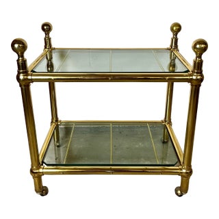 Vintage Brass and Glass Serving Trolley or Bar Cart Italy For Sale