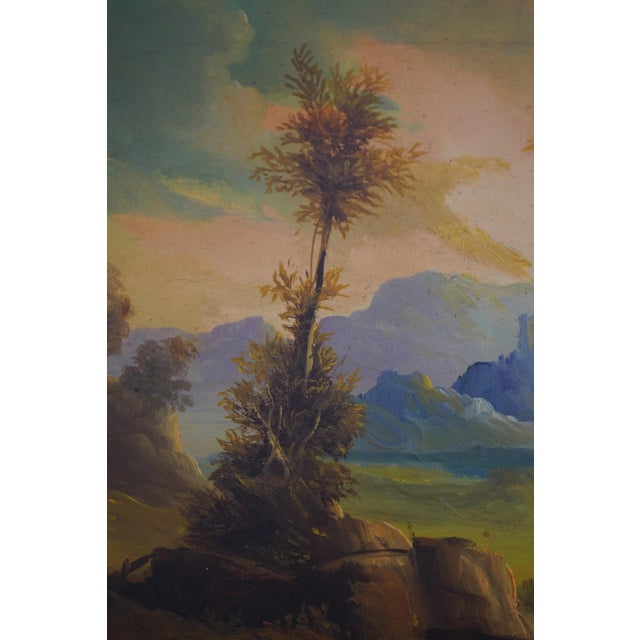 1950s Means Artist Signed European Lake Scene Oil Painting on Canvas For Sale In Philadelphia - Image 6 of 12