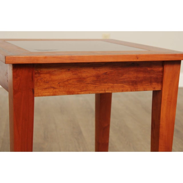 Studio Crafted Solid Cherry Square Glass Top Side Table For Sale - Image 10 of 13