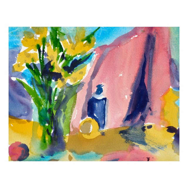 Expressionism Original Watercolor of Abstracted Barn, Figure and Tree For Sale - Image 3 of 3