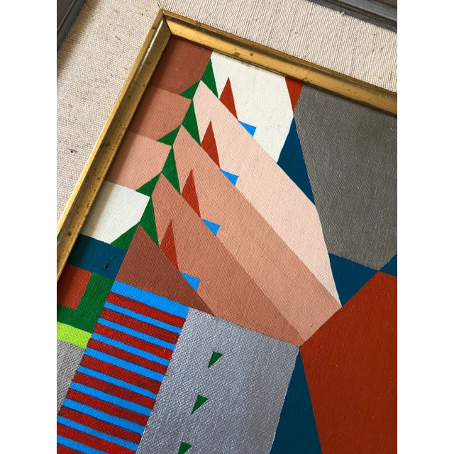 Paint 1962 “Allocation I” Abstract Geometric Oil Painting on Canvas Board by Jack Justice, Framed For Sale - Image 7 of 13