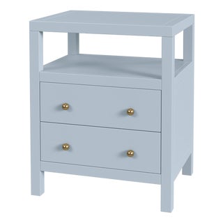 Nora 21 in. W Rectangular Wood 2 Drawer Nightstand with Open Shelf, Light Blue For Sale