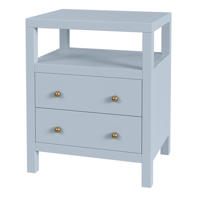Nora 21 in. W Rectangular Wood 2 Drawer Nightstand with Open Shelf, Light Blue For Sale