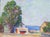 Enchanting sunny cottage at Gloucester Harbor. Oil on board. Circa 1930's. In the original carved and gilt frame probably...