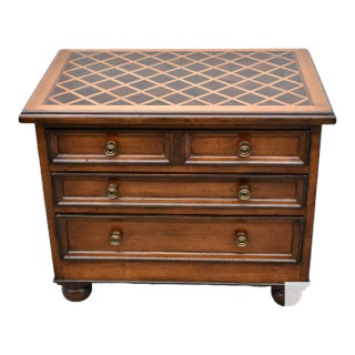 Wood Accent Chest Nightstand French Louis XIII Style Small 3 Drawer Parquet Top For Sale
