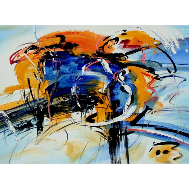 Abstract Orange and Blue Kinetics Abstract Oil Painting 2000s For Sale - Image 3 of 5