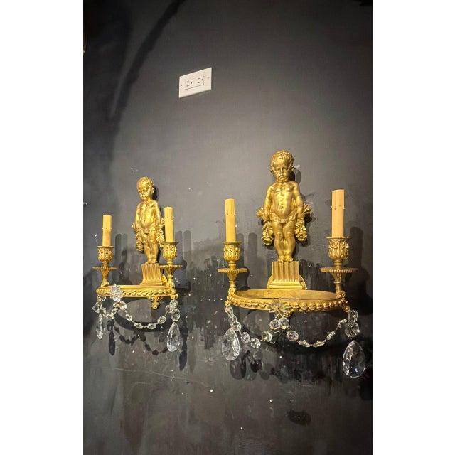 Late 19th Century 19th Century Unusual Neoclassical Caldwell Sconces With Putti - a Pair For Sale - Image 5 of 7