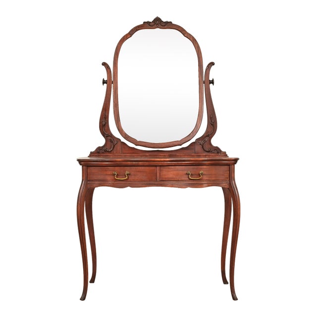 Early Widdicomb Victorian Carved Mahogany Vanity or Dressing Table With Mirror, Circa 1890s For Sale