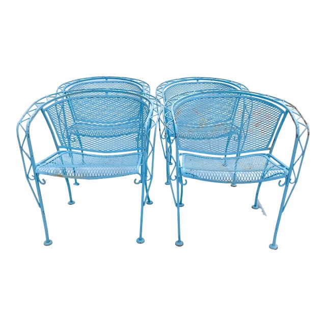 1940s Mid-Century Salterini Woodard Wrought Iron Patio Chairs - Set of 4 For Sale