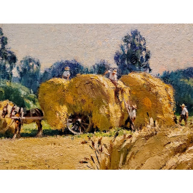 Andre Fremond - Farmland Landscape During Harvest- C.1920 Oil Painting For Sale In Los Angeles - Image 6 of 12