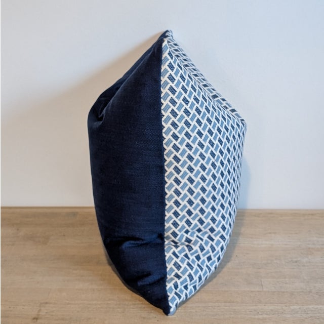 Brunschwig & Fils Briquetage Sky and Indigo woven pillow with coordinating navy performance back. Invisible zipper and...