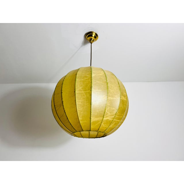 Plastic Mid-Century Round Cocoon Pendant Lamp, 1960s, Italy For Sale - Image 7 of 12
