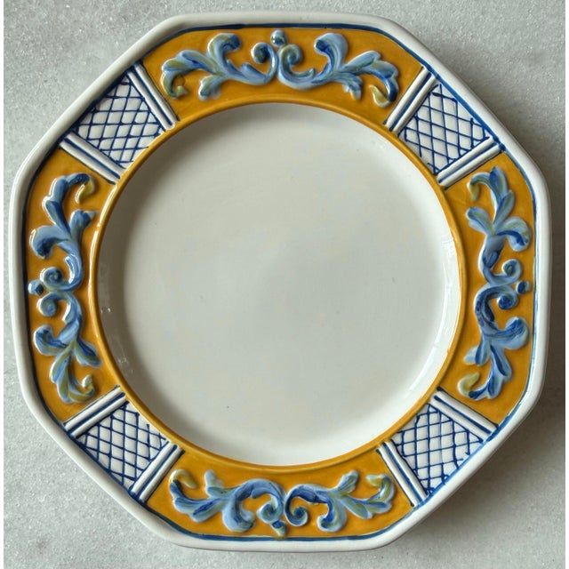 Set of 8 small Ricamo Trattoria octagonal party plates made by Fitz & Floyd featuring a raised scroll and lattice design...